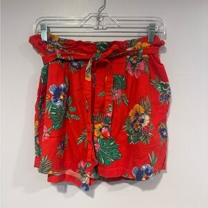 Red Miami Hawaiian flower tie paper bag shorts